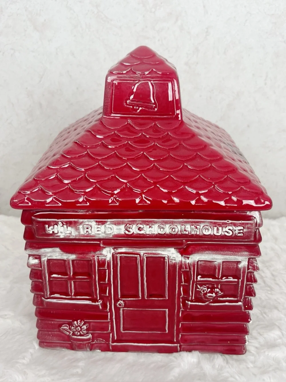 Rare Vintage Lil Red Schoolhouse Cookie Jar Ceramic Americana Primitive Rustic